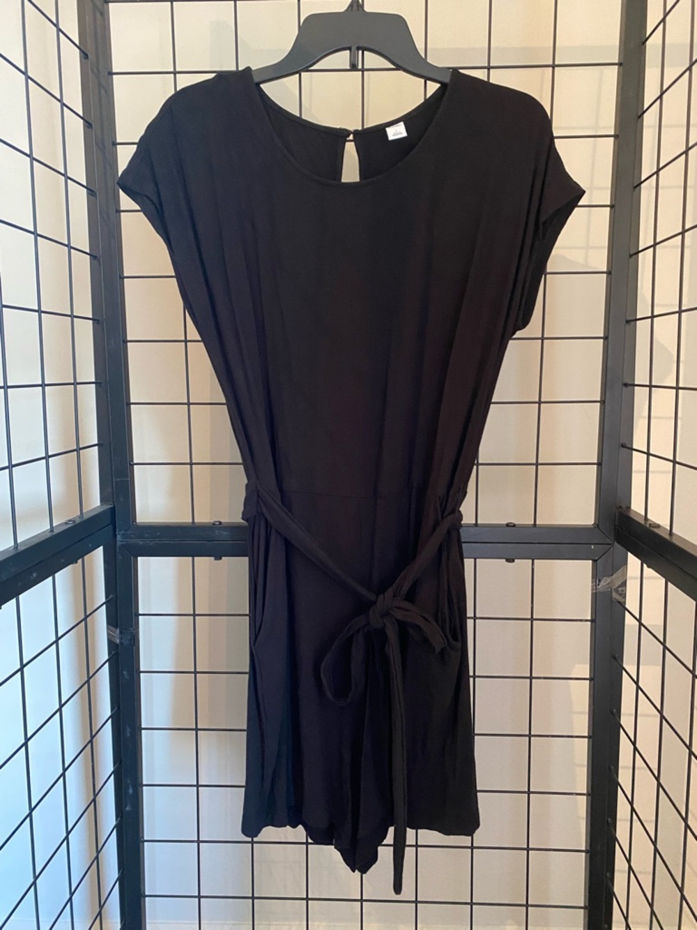 Old Navy Black Short-Sleeve Belted Shorts Romper